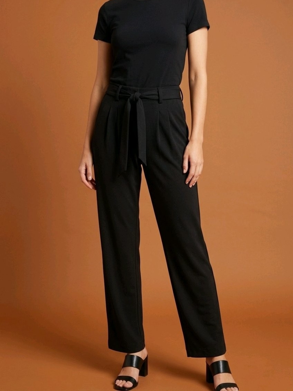Express Black Short-Sleeve Tie-Waist Straight-Leg Loose Trousers